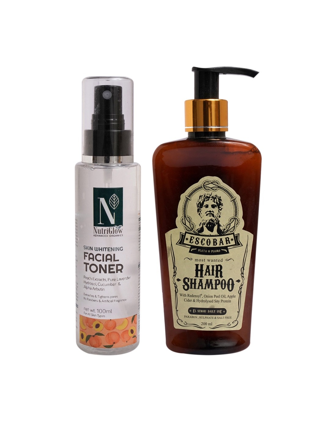 

Nutriglow Advanced Organics Skin Whitening Facial Toner 100ml & Escobar Hair Shampoo 200ml, Multi