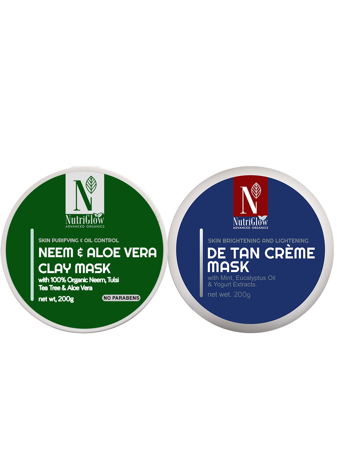 

NutriGlow Advanced Organics Neem Aloe Vera Clay Mask 200 g & De Tan Creme Mask 200 g, Multi