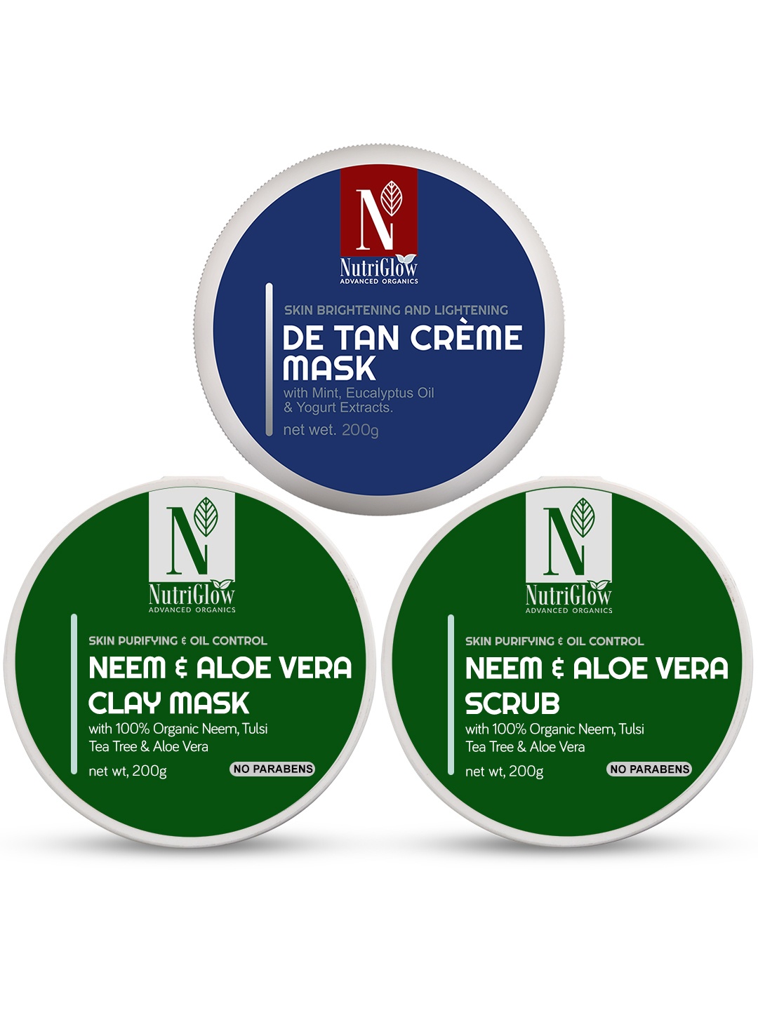 

Nutriglow Advanced Organics Set of 3 Neem & Aloe Vera Mask & Neem Scrub with De Tan Mask, Multi