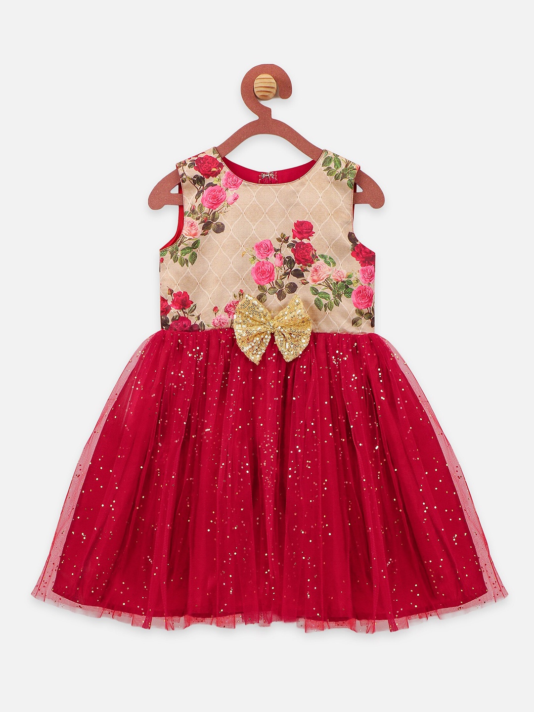 

LilPicks Girls Red & Beige Self Design Fit and Flare Dress
