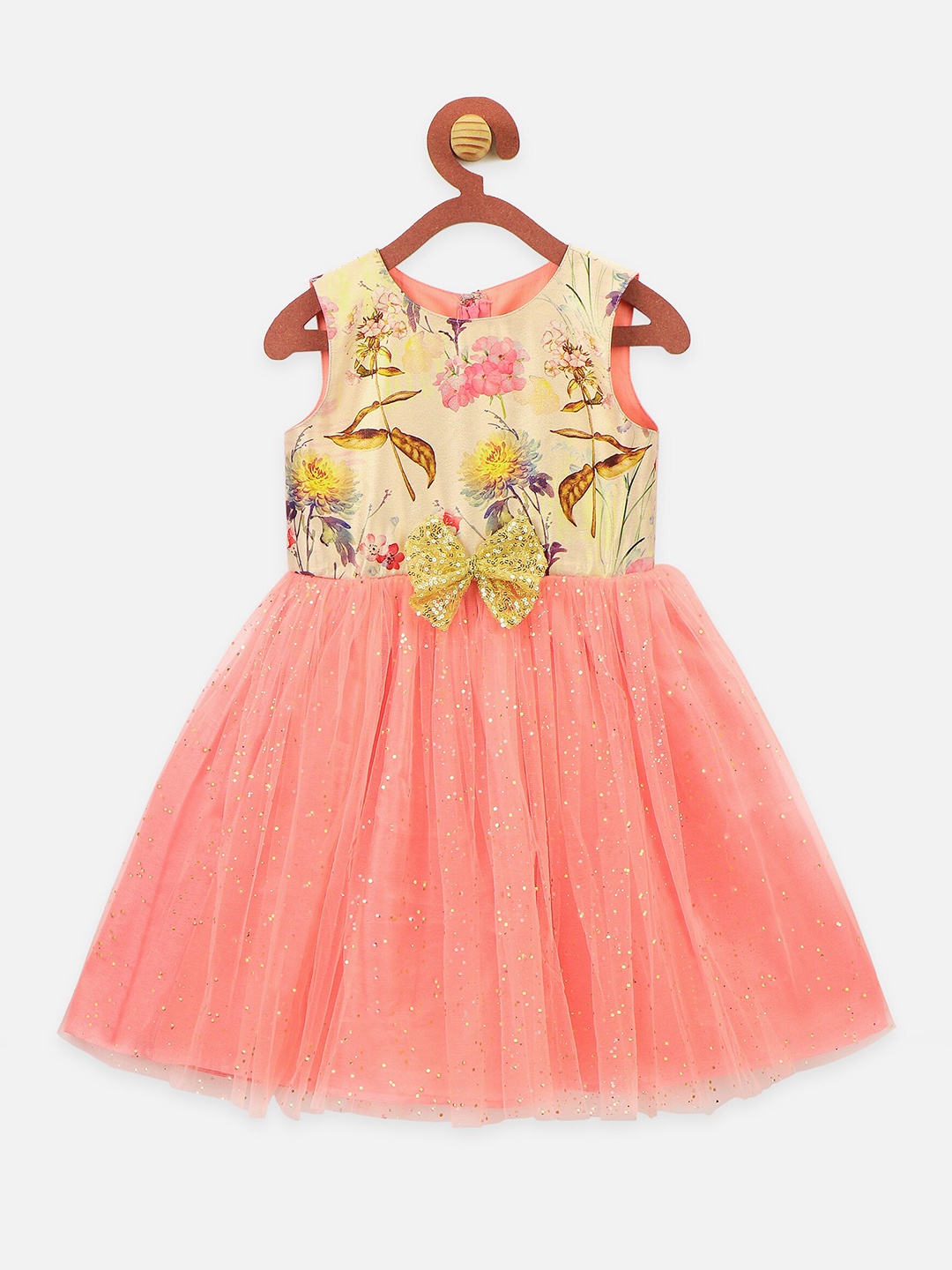 

LilPicks Girls Peach-Coloured Self Design Fit and Flare Dress