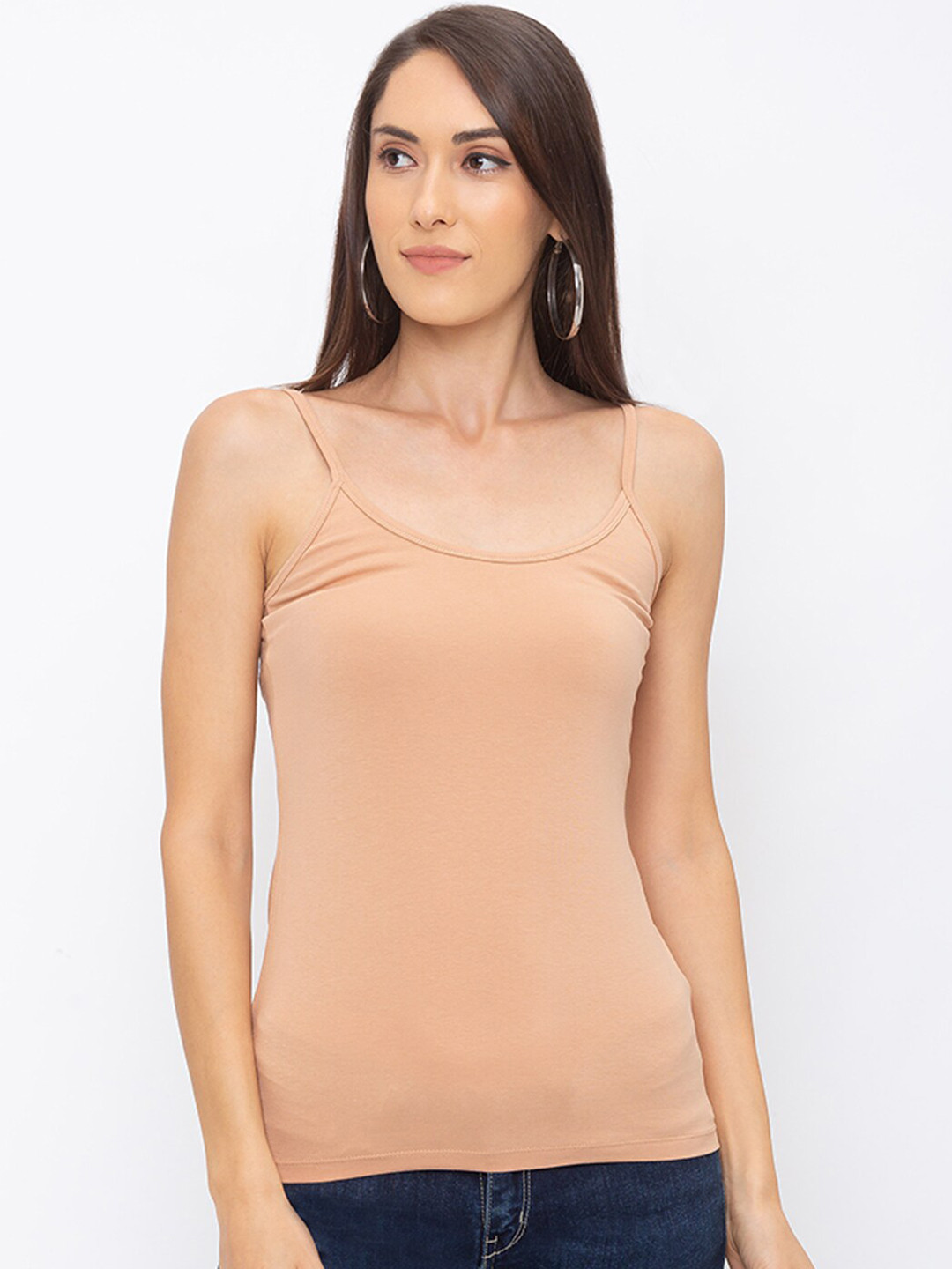 

Globus Women Beige Solid Tank Pure Cotton Top