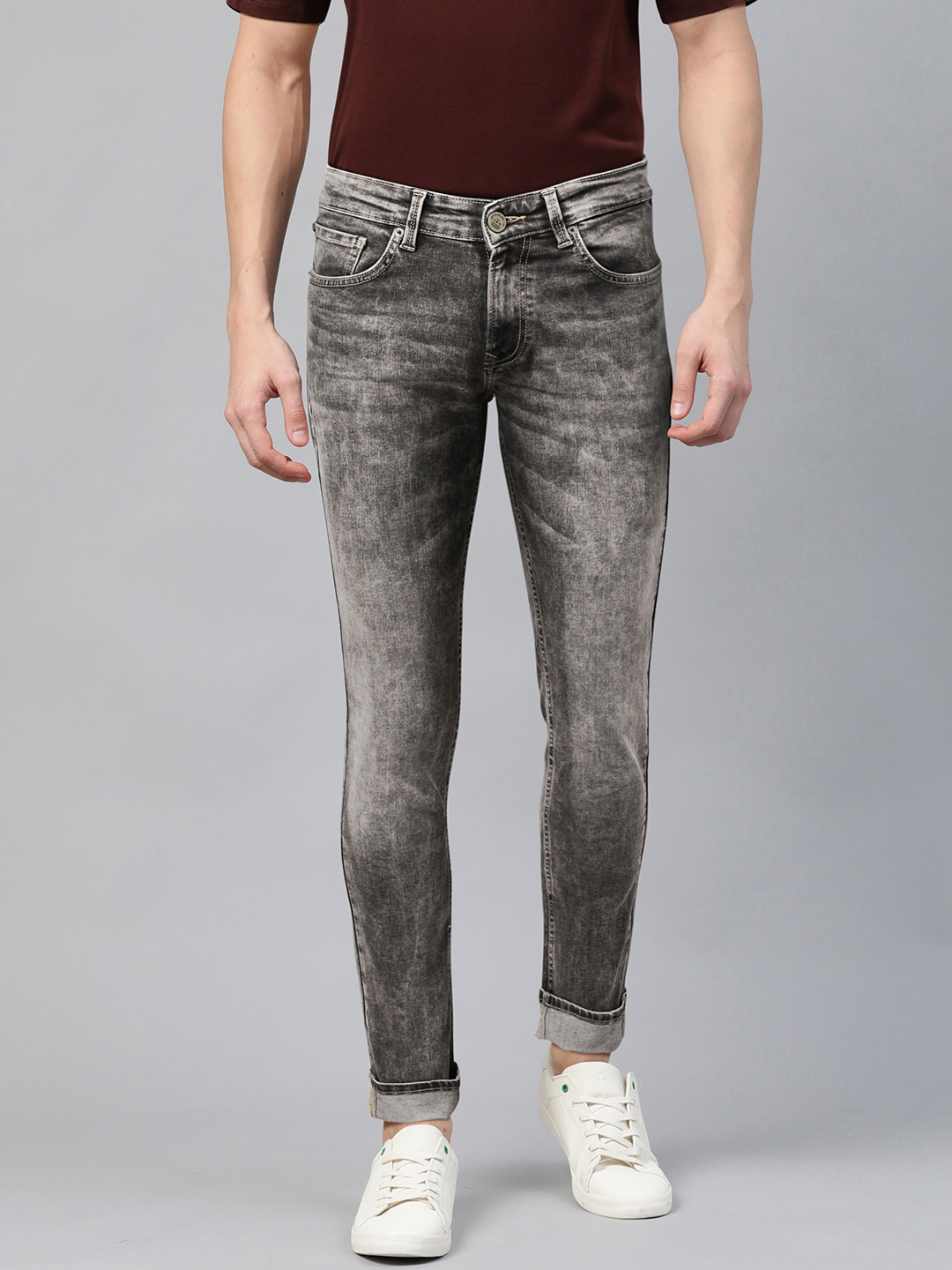 

SPYKAR Men Charcoal Grey Skinny Fit Acid Wash Low-Rise Clean Look Jeans
