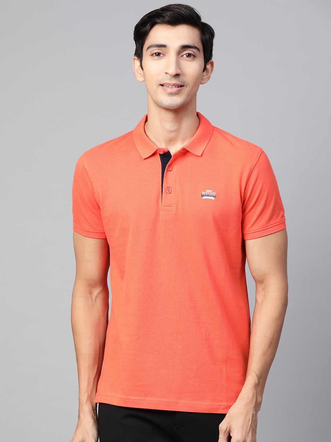 

SPYKAR Men Coral Orange Red Polo Collar T-shirt