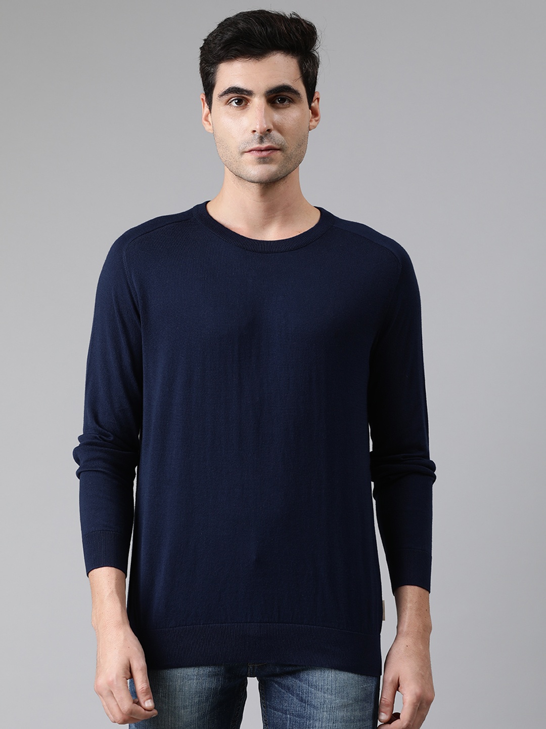 

Kosha Men Navy Blue Solid Supima Cotton Pullover