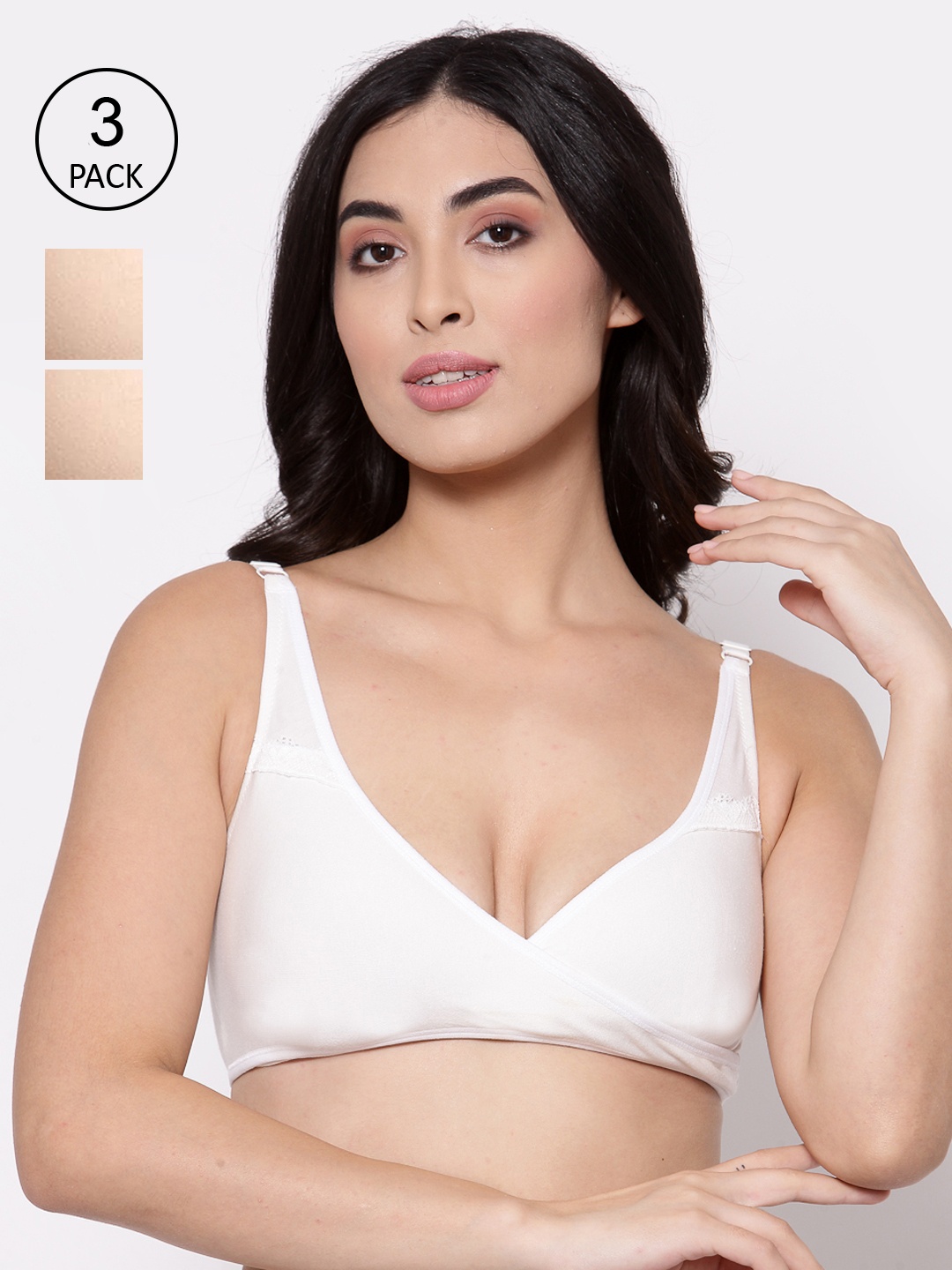 

Inner Sense Organic Cotton Antimicrobial Sleeping/Feeding Bra(Pack of 3) IMBC007E_7F_7F, White