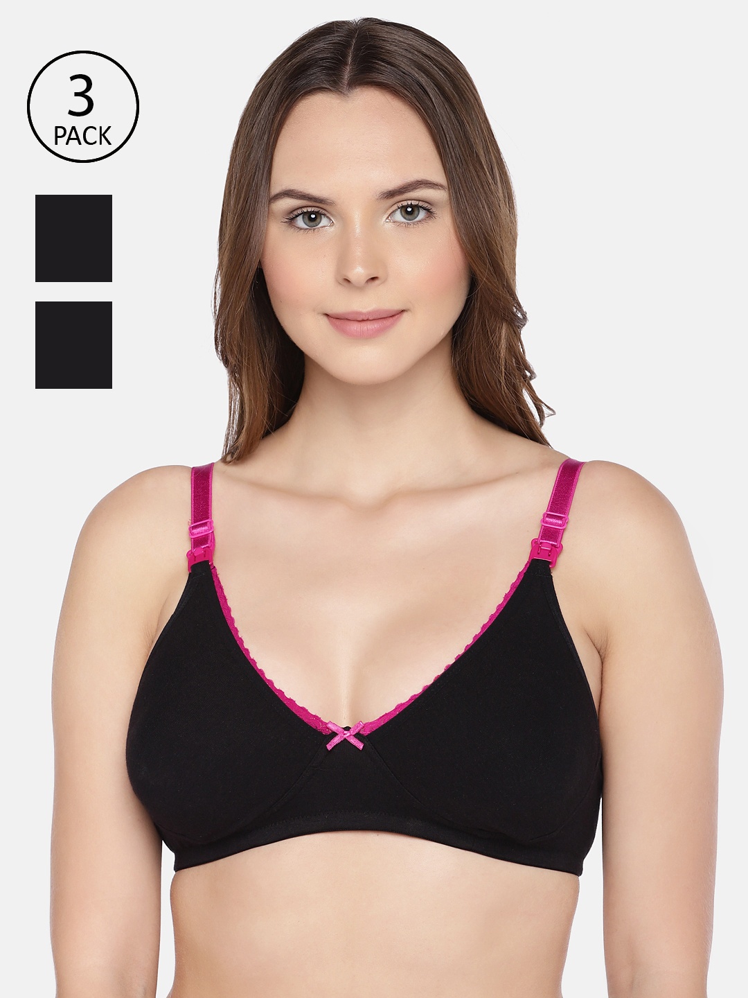 

Inner Sense Pack Of 3 Black Organic Cotton Antimicrobial Maternity Bras IMBC003C