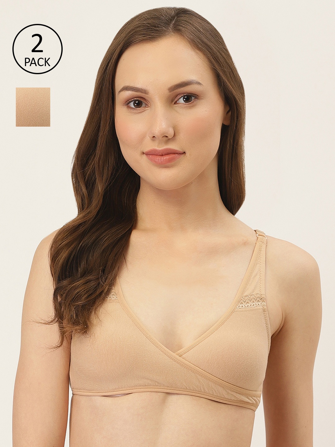 

Inner Sense Organic Cotton Antimicrobial Sleeping/Feeding Bra(Pack of 2) IMBC007F_7F, Beige