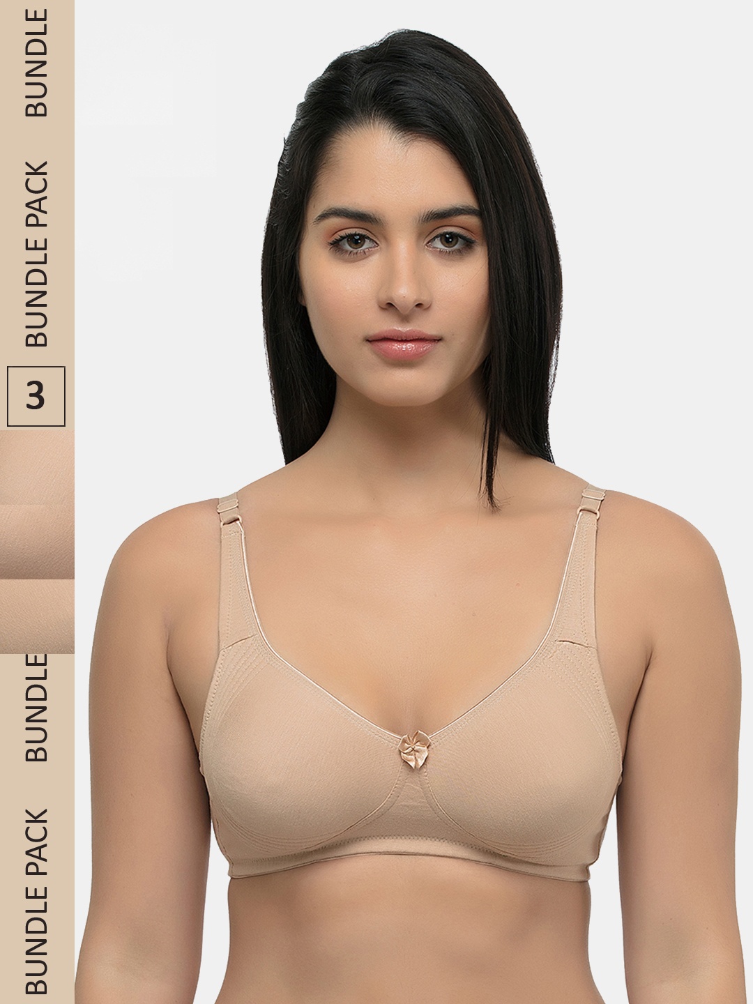 

Inner Sense Antimicrobial Seamless Side Support Bra(Pack of 3) ISBC057, Nude