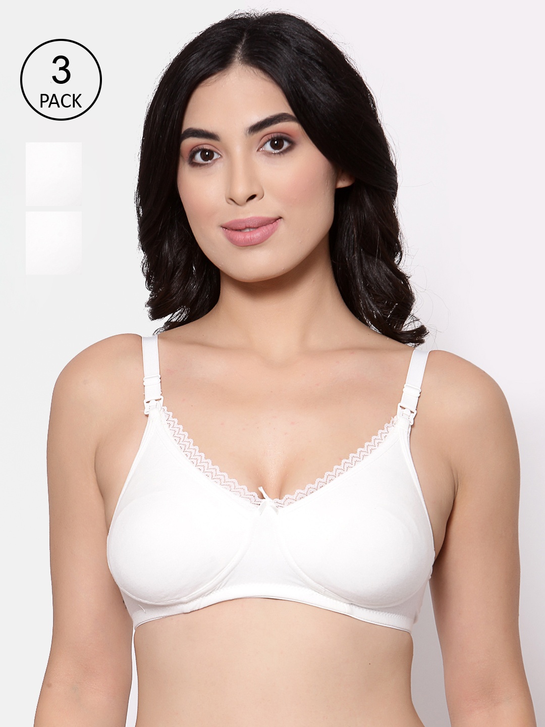 

Inner Sense Organic Cotton Antimicrobial Laced Soft Nursing Bra(Pack of 3) IMBC003E, White