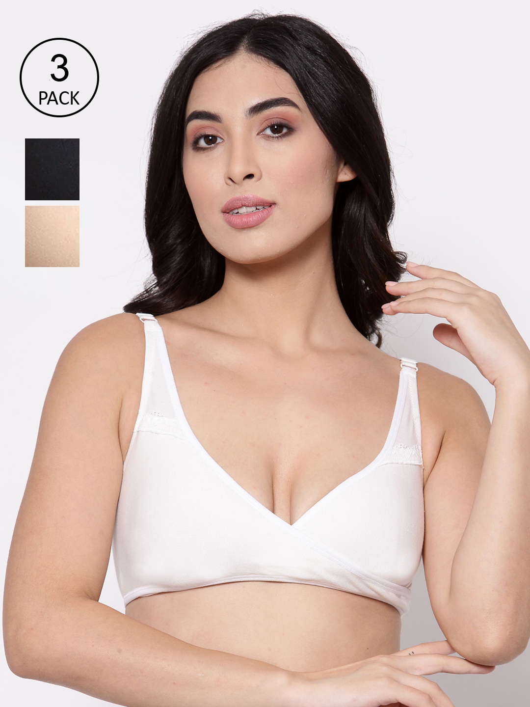

Inner Sense Pack of 3 Organic Cotton Antimicrobial Sleeping/Feeding Bras, Multi