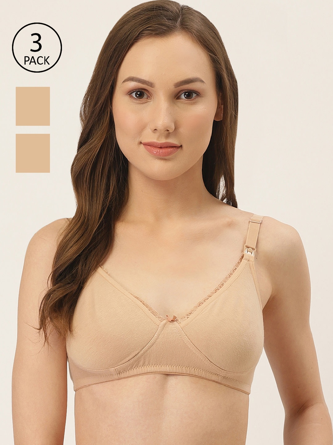 

Inner Sense Organic Cotton Antimicrobial Laced Soft Nursing Bra(Pack of 3) IMBC003D, Beige