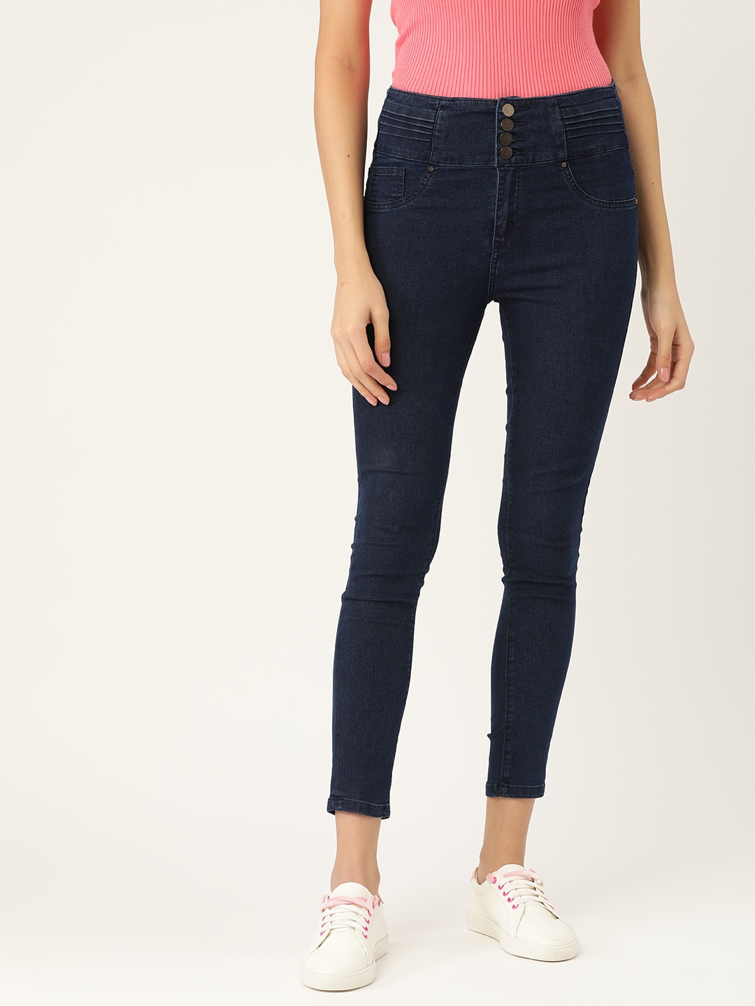 

DressBerry Women Navy Blue Solid Super Skinny Fit High-Rise Stretchable Cropped Jeggings