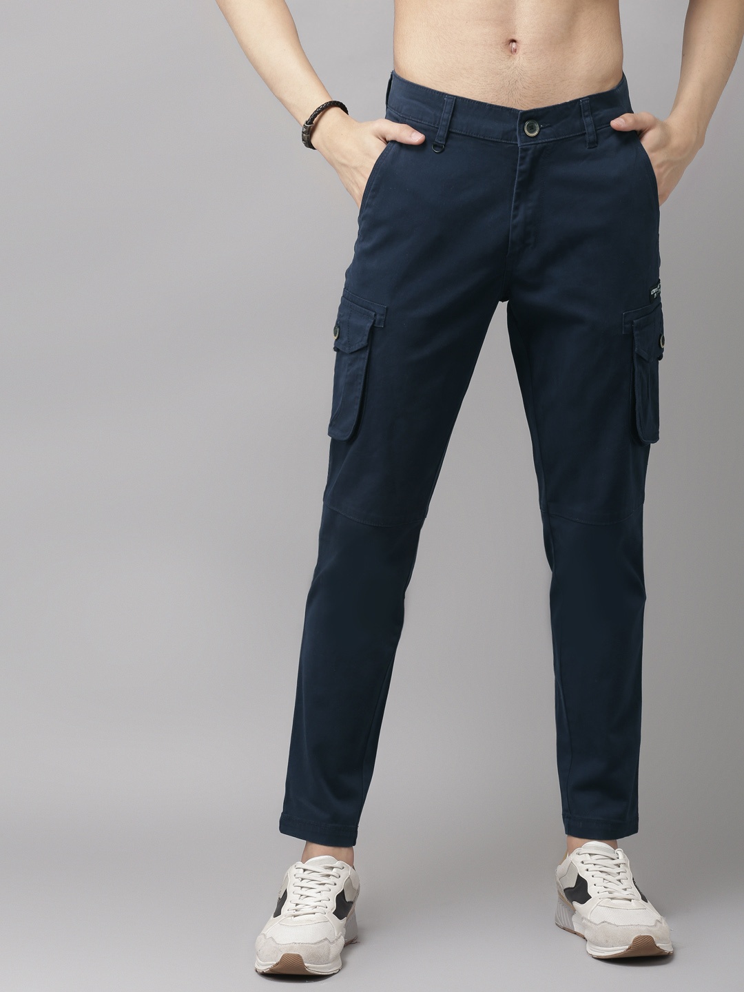 

Roadster Men Navy Blue Solid Cargos