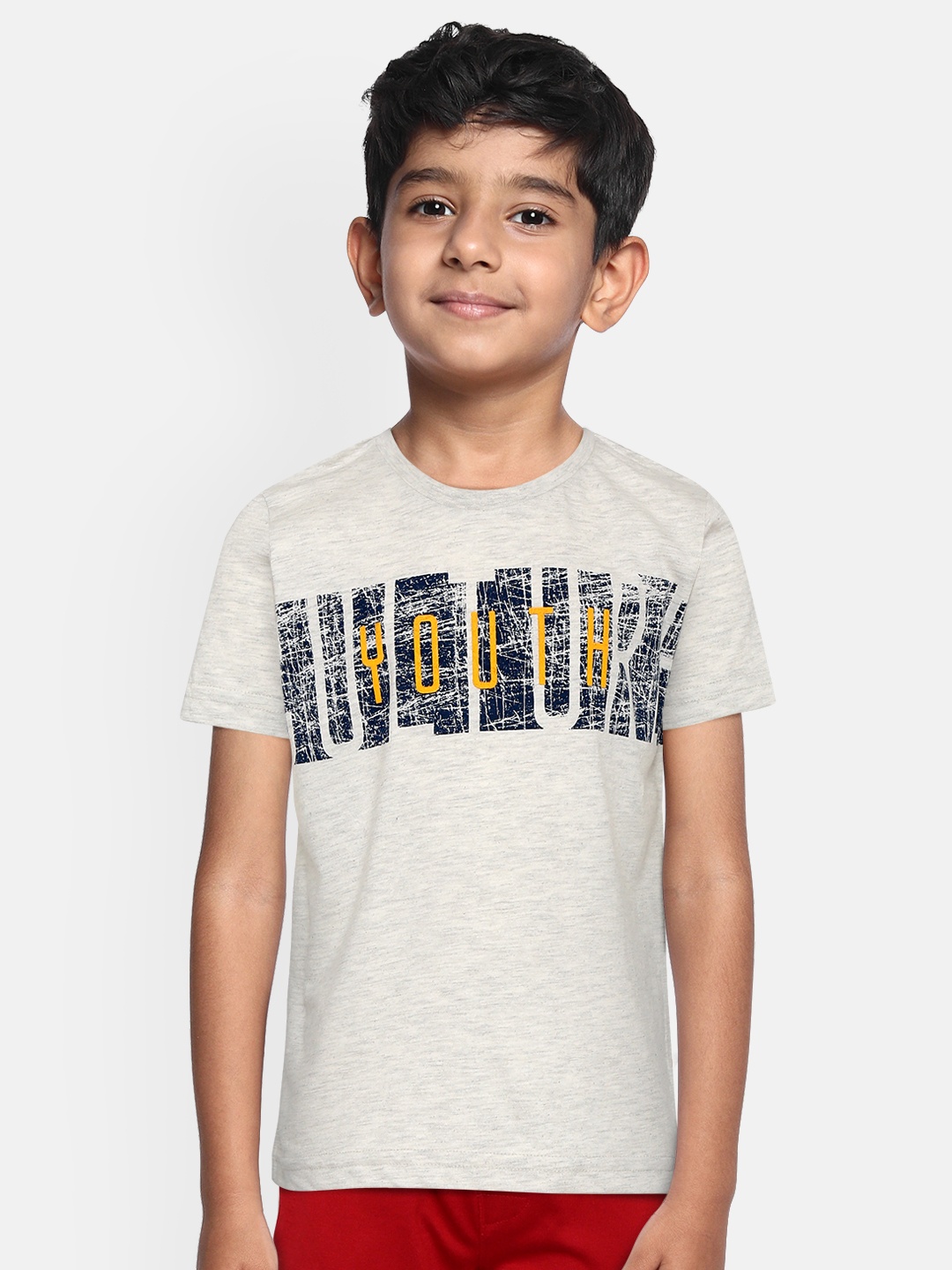 

Sweet Dreams Boys Grey Melange & Navy Blue Typography Print Round Neck T-shirt
