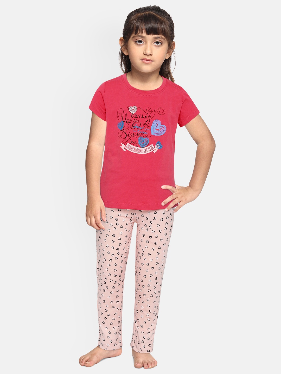 

Sweet Dreams Girls Pink & Black Printed Night suit