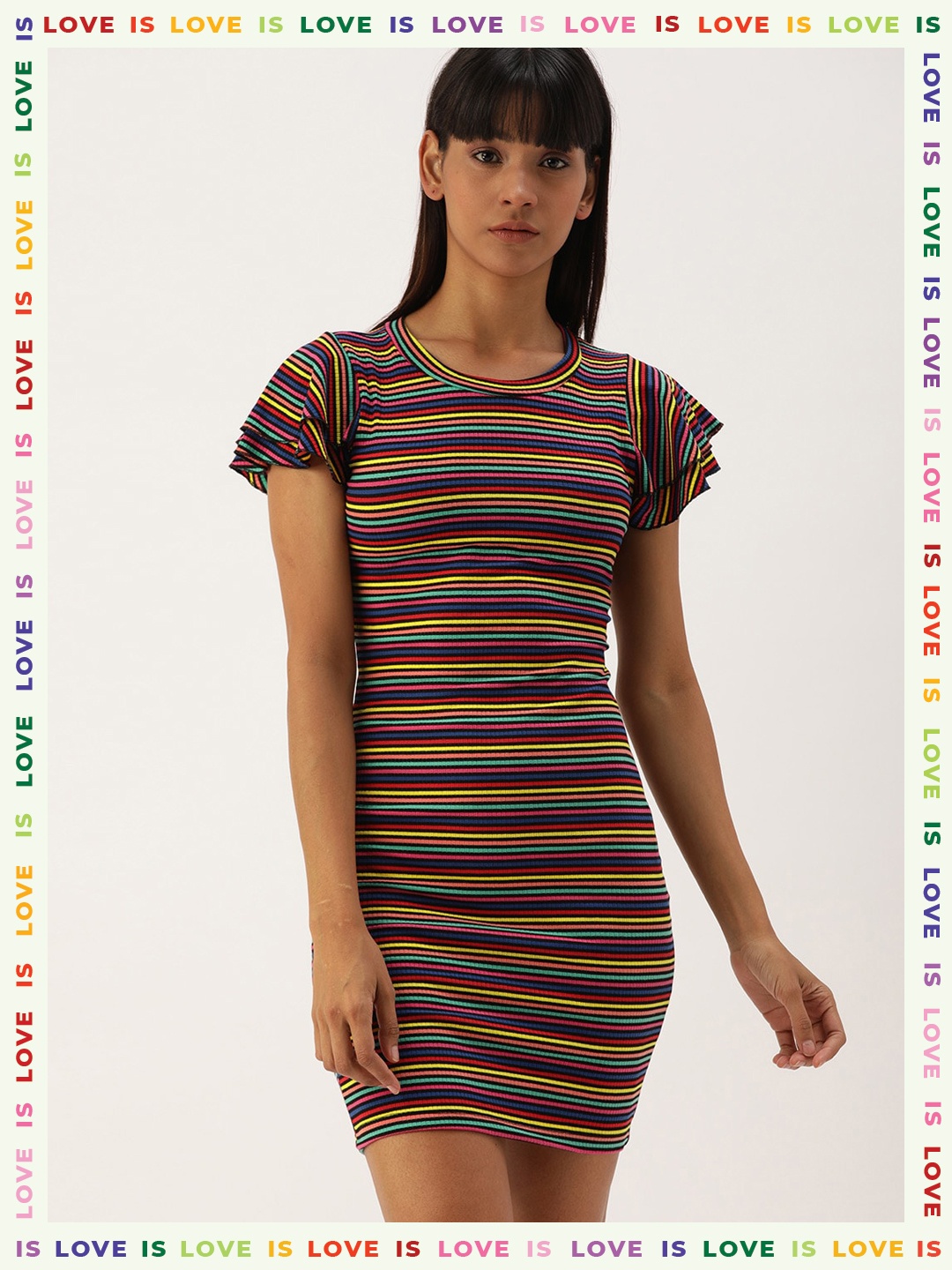 

Campus Sutra Women Multicoloured Striped Bodycon Dress, Multi