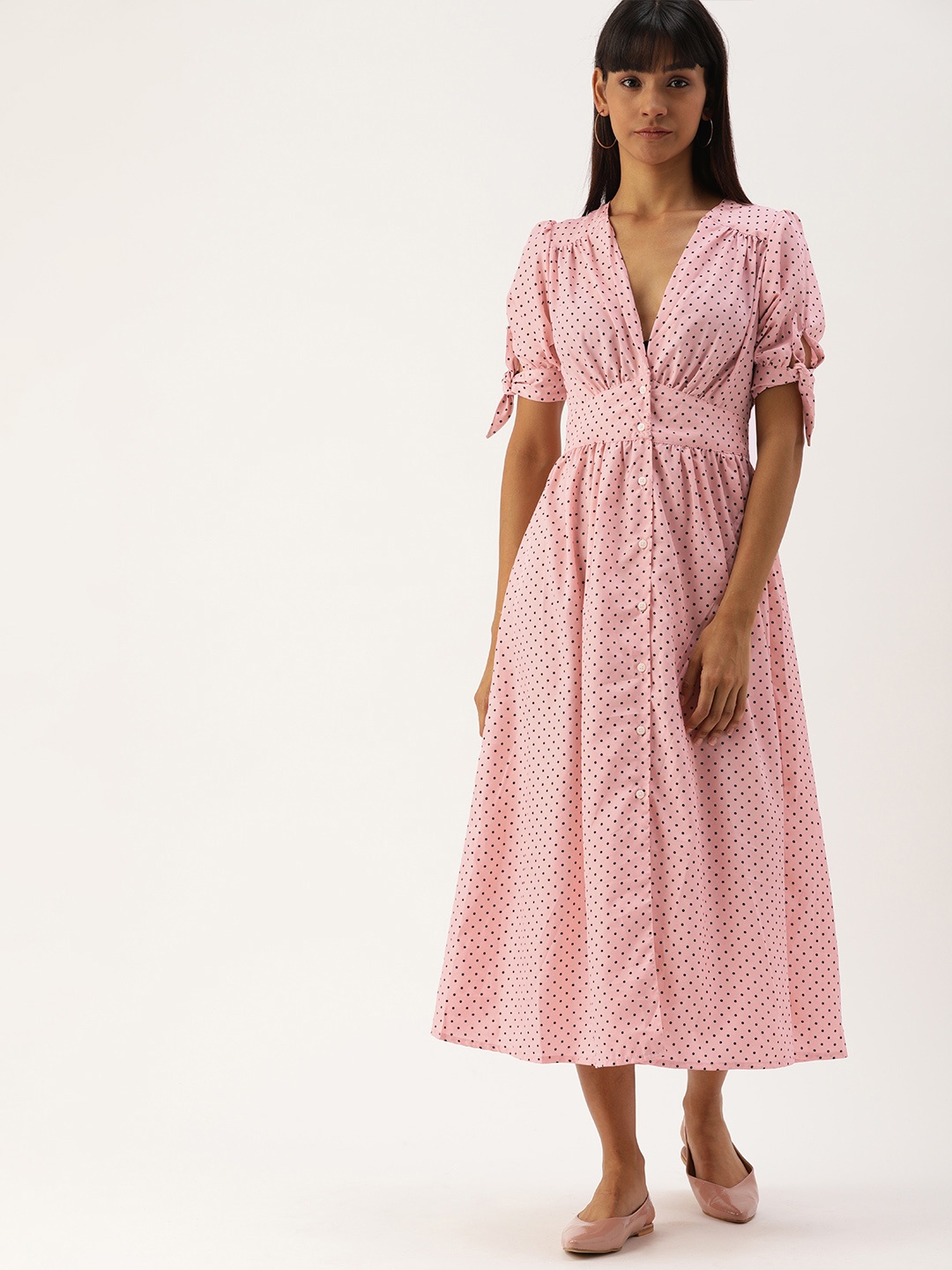 

Campus Sutra Women Peach-Coloured Printed Fit and Flare Dress