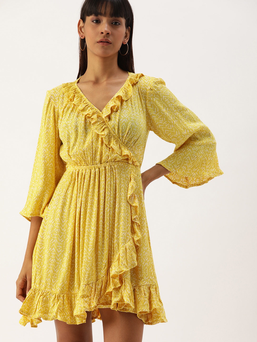 

Campus Sutra Women Yellow Solid Wrap Dress