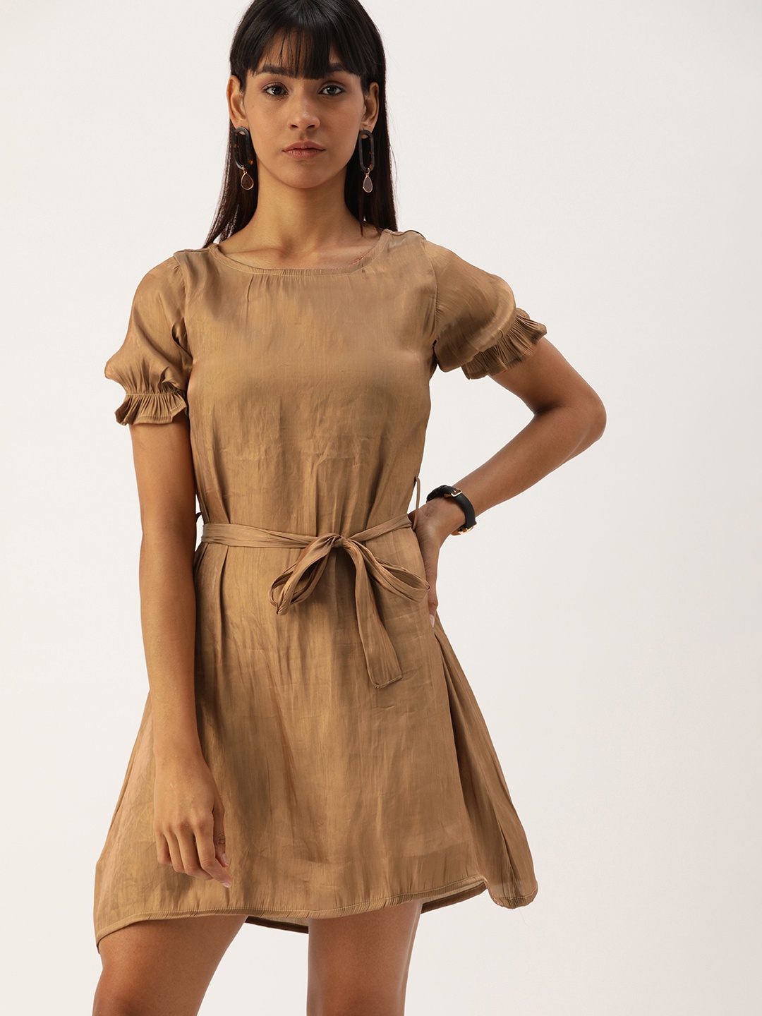 

Campus Sutra Women Brown Solid Fit and Flare Dress