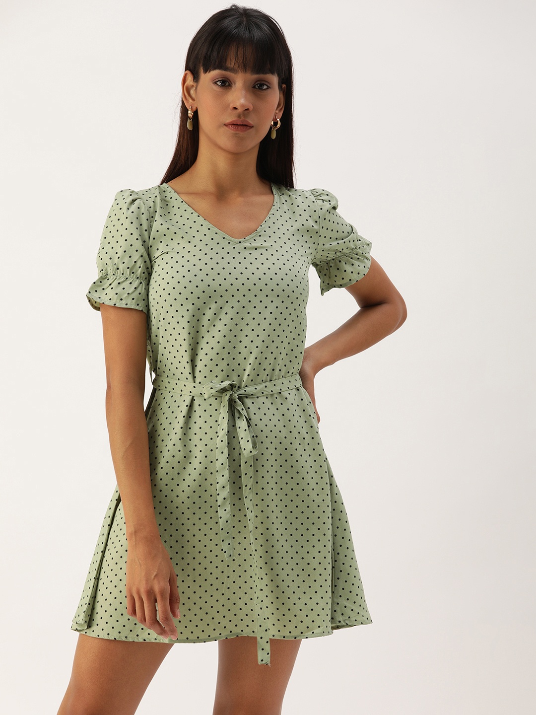 

Campus Sutra Women Olive Green Printed Fit and Flare Dress