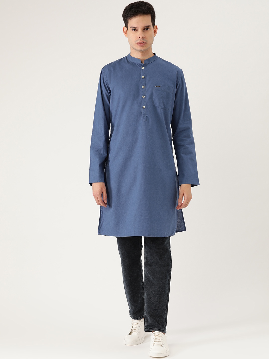 

Peter England Casuals Men Blue Solid Straight Kurta
