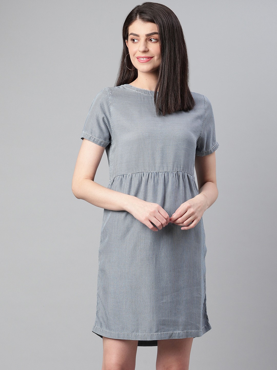 

Marks & Spencer Women Navy Blue & White Striped A-Line Dress