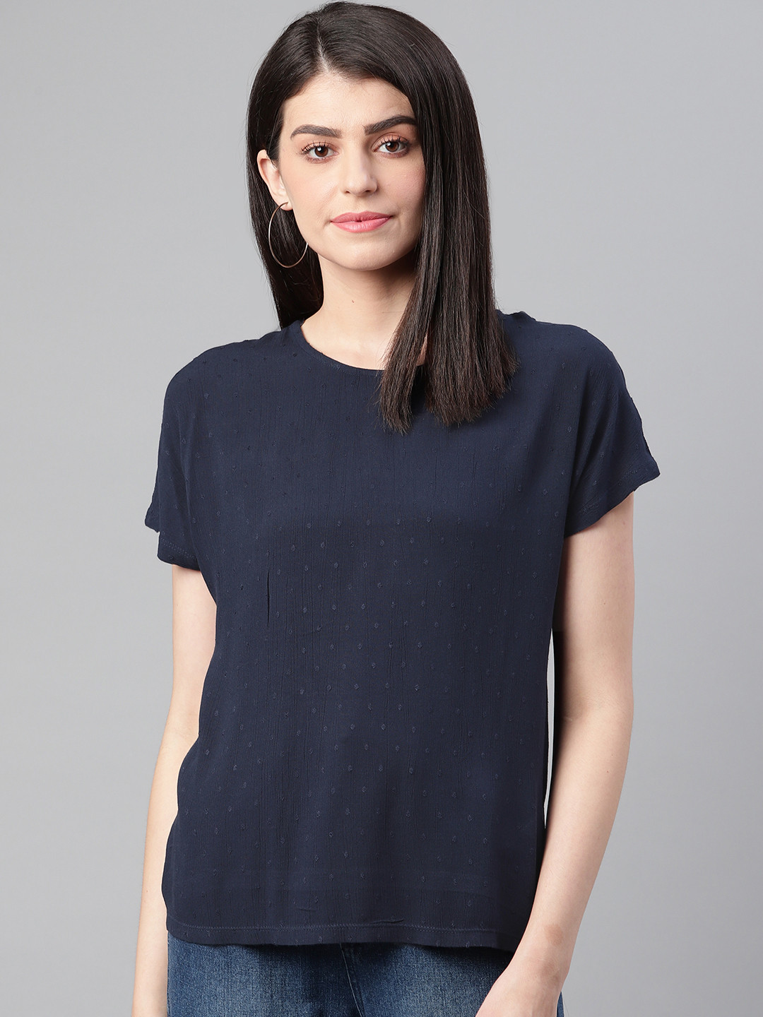 

Marks & Spencer Women Navy Blue Self Design Top