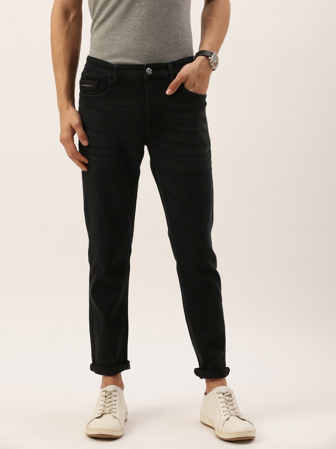 

The Indian Garage Co Men Black Slim Fit Mid-Rise Clean Look Jeans