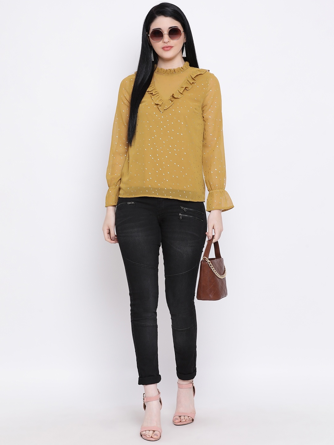 

Oxolloxo Women Mustard Yellow Printed Top