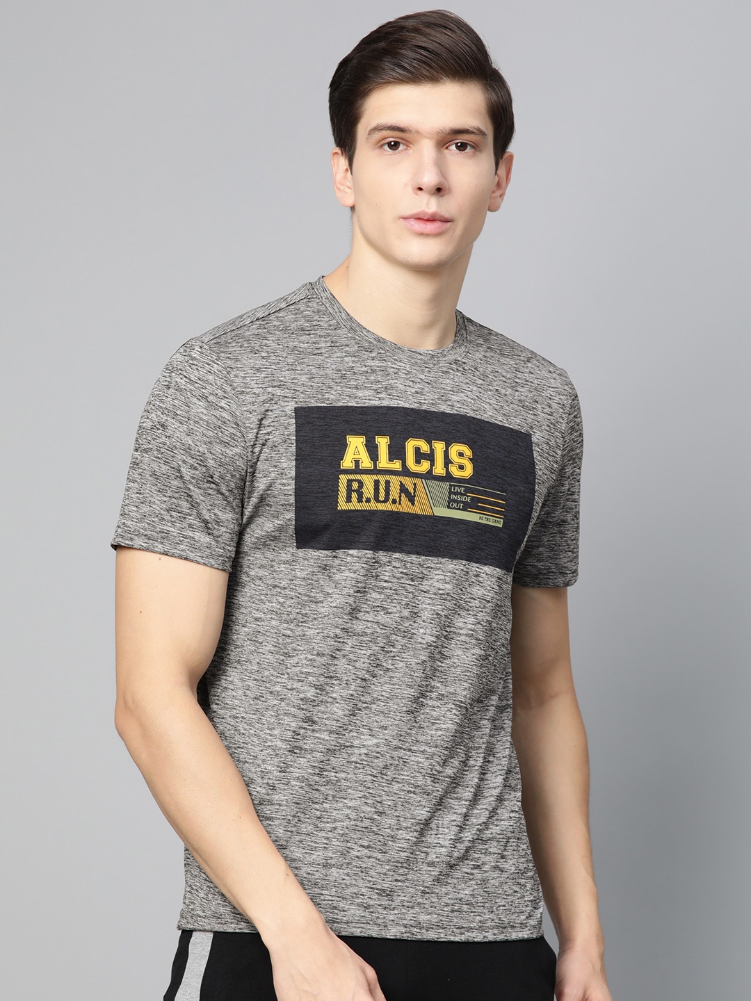 

Alcis Men Grey & Black Printed Round Neck T-shirt