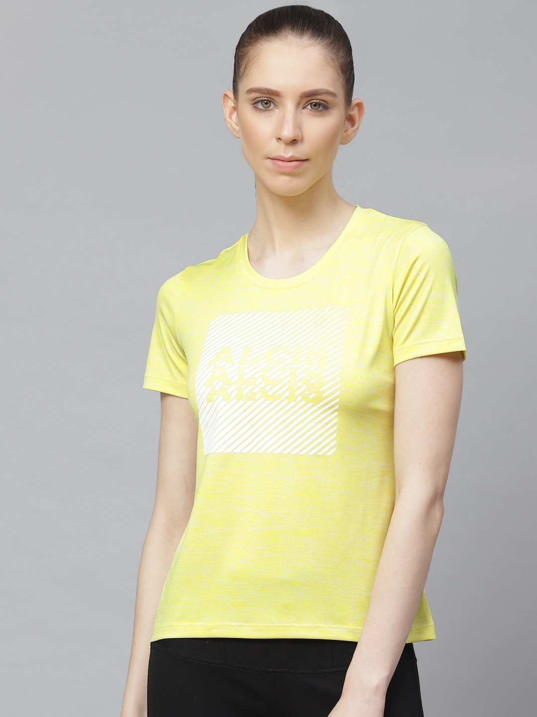 

Alcis Women Lime Green & White Slub Effect Typography Printed Round Neck T-shirt