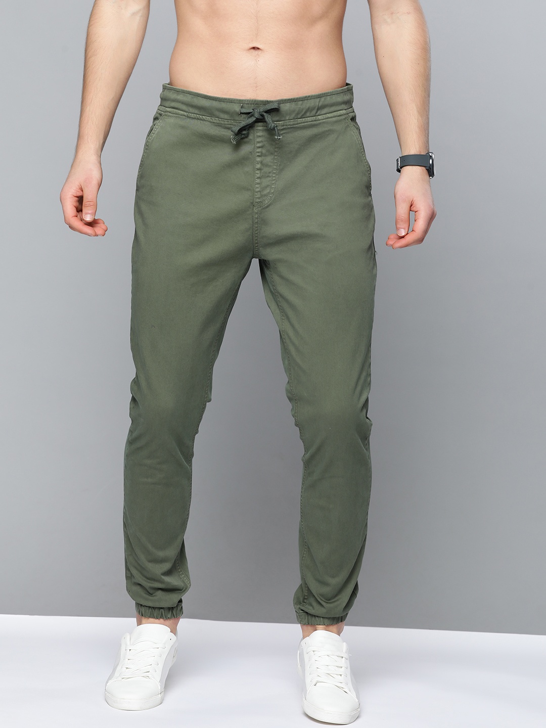 

HERE&NOW Men Olive Green Regular Fit Solid Joggers