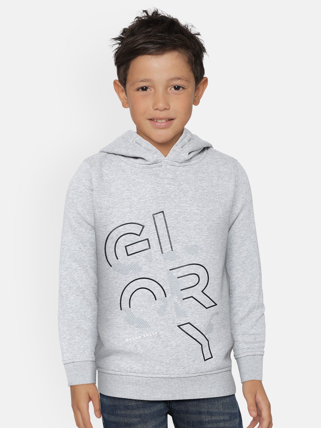

Allen Solly Junior Boys Grey Melange Printed Hooded Sweatshirt