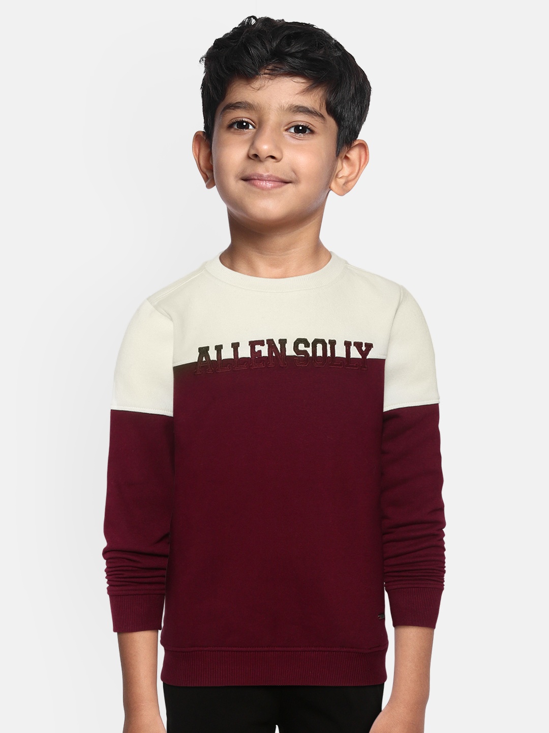 

Allen Solly Junior Boys Burgundy & Off-White Colourblocked Sweatshirt