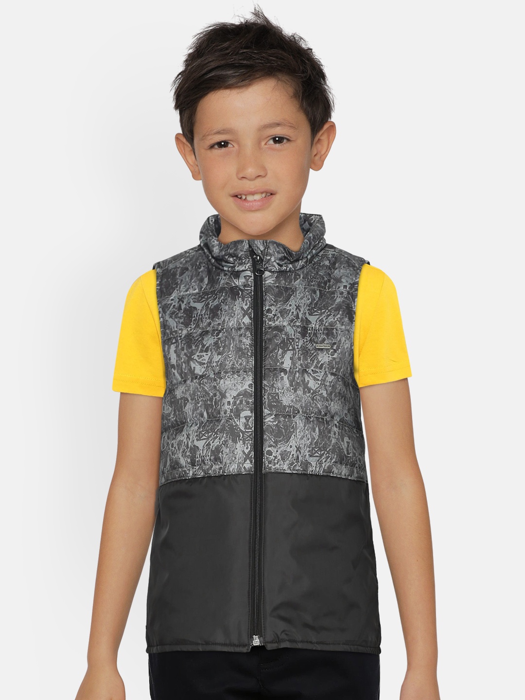 

Allen Solly Junior Boys Grey Printed Open Front Jacket