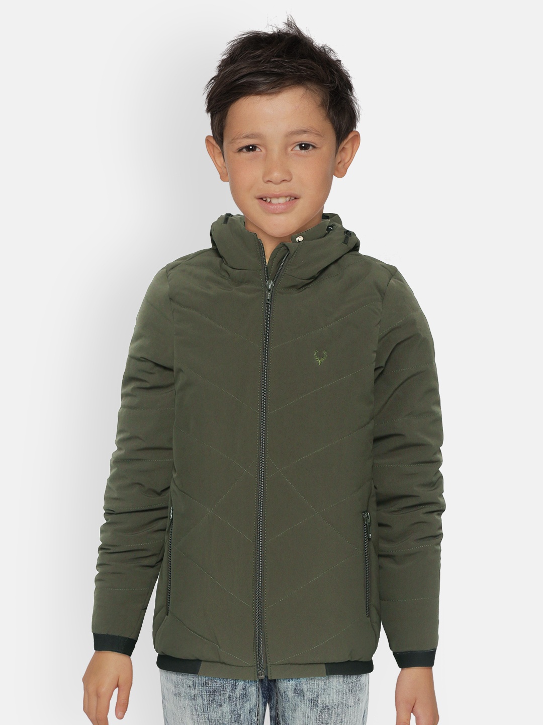 

Allen Solly Junior Boys Olive Green Solid Hooded Padded Jacket
