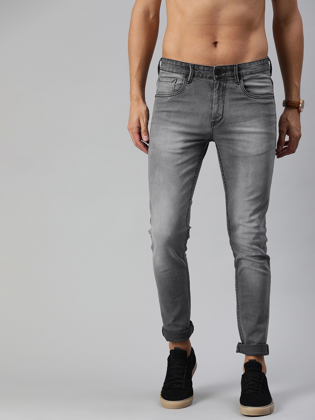 

HERE&NOW Men Grey Slim Fit Mid-Rise Clean Look Stretchable Jeans