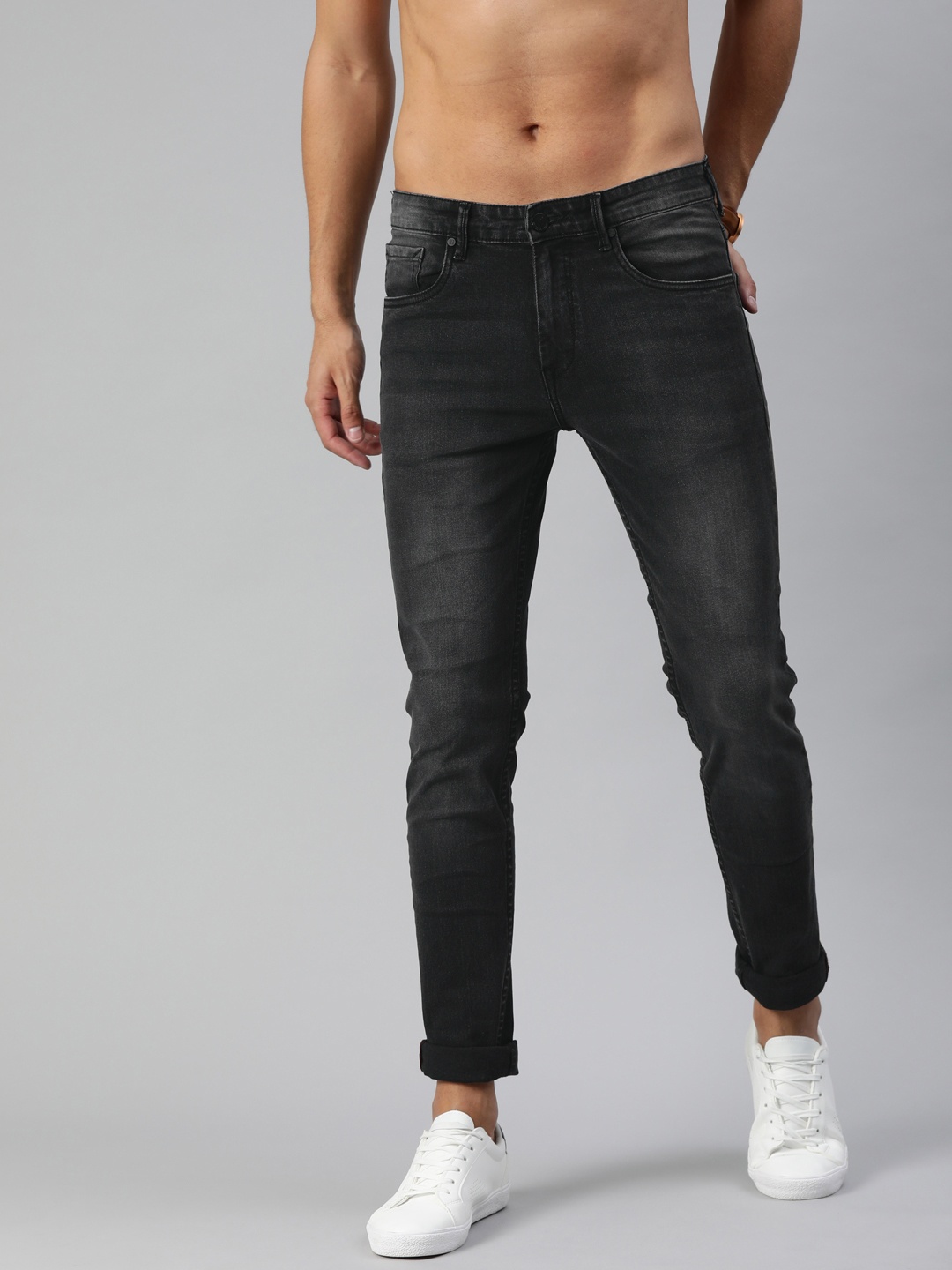 

HERE&NOW Men Grey Slim Fit Mid-Rise Clean Look Stretchable Jeans