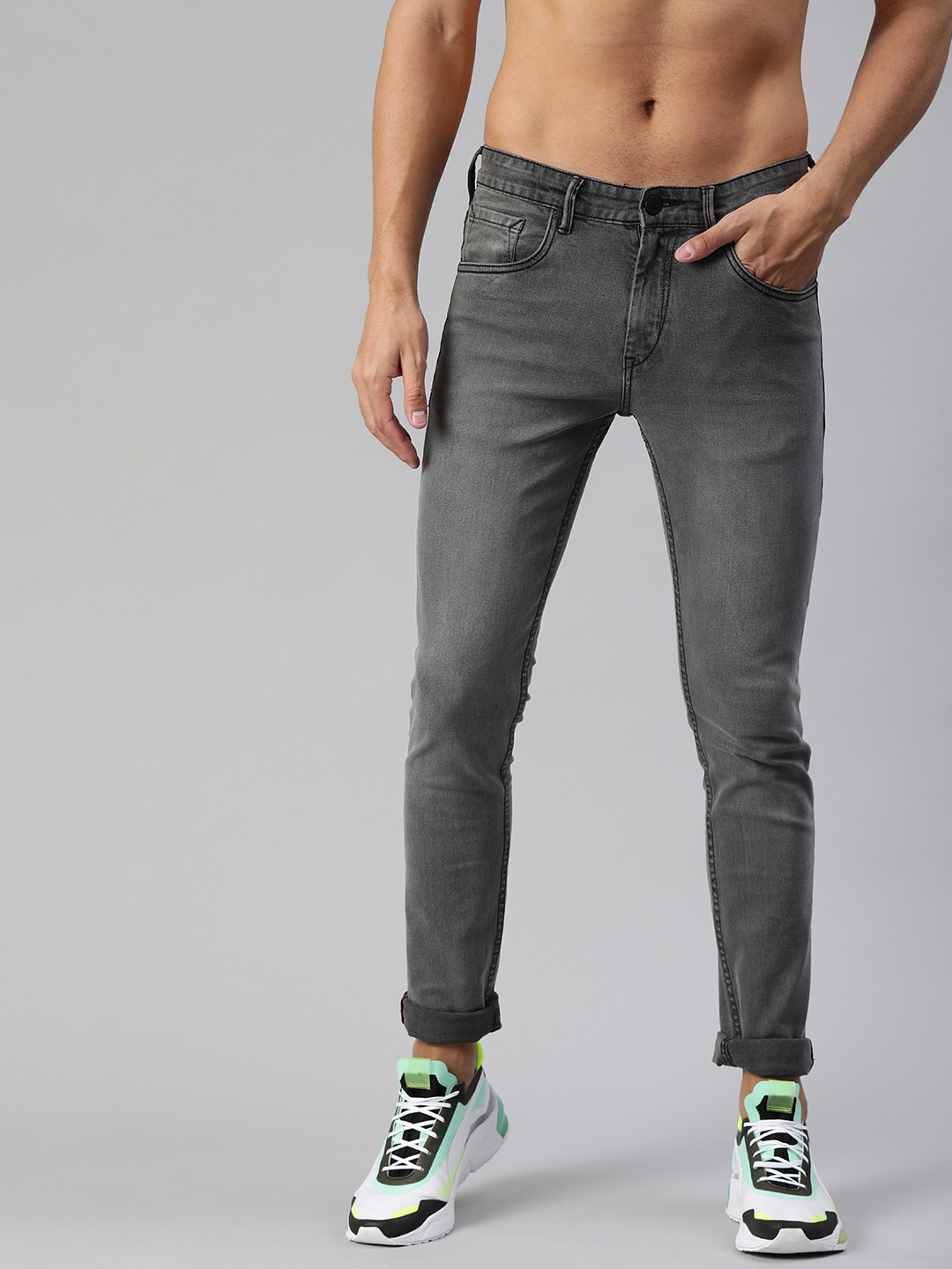 

HERE&NOW Men Grey Slim Fit Mid-Rise Clean Look Stretchable Jeans