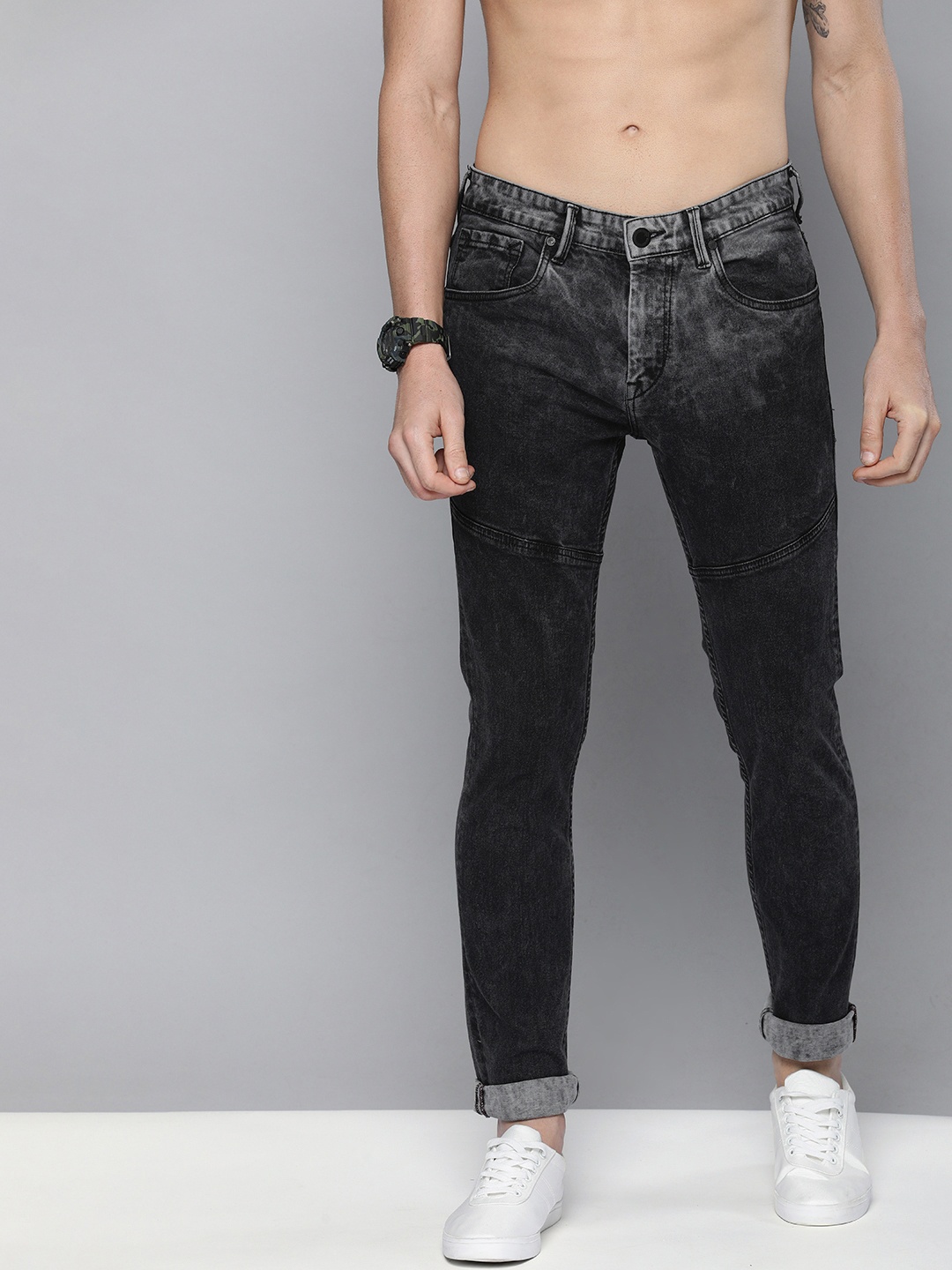 

HERE&NOW Men Black Slim Fit Mid-Rise Clean Look Stretchable Jeans