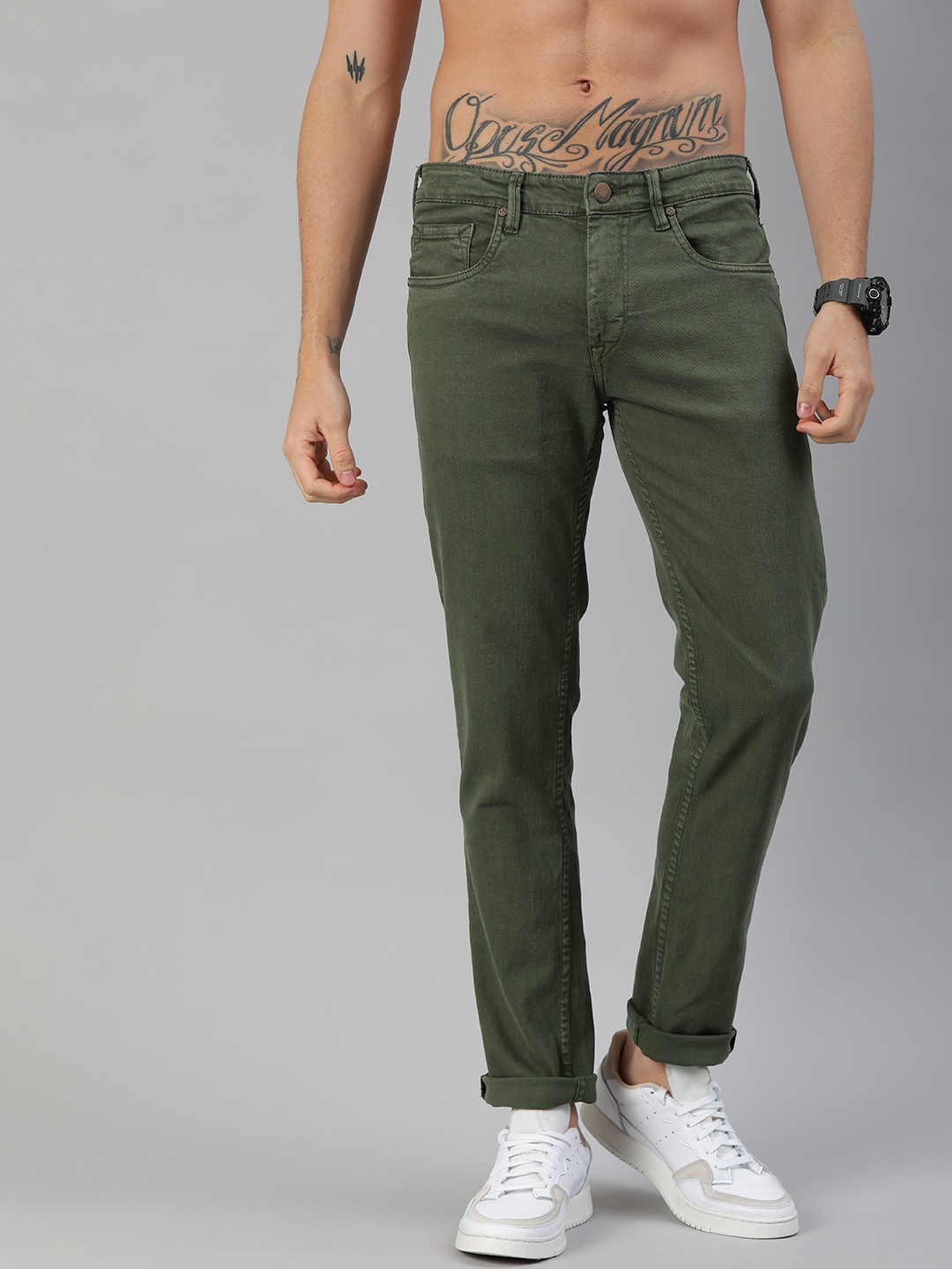 

HERE&NOW Men Green Slim Fit Mid-Rise Clean Look Stretchable Jeans