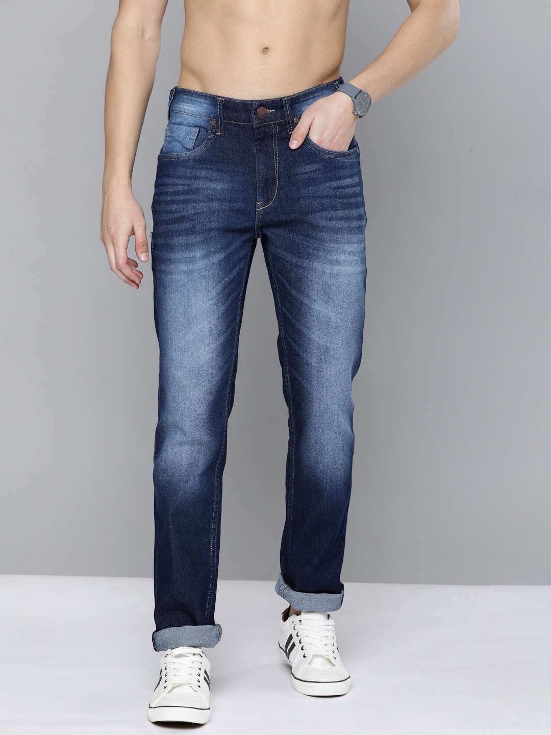 

HERE&NOW Men Navy Blue Slim Fit Mid-Rise Clean Look Stretchable Jeans