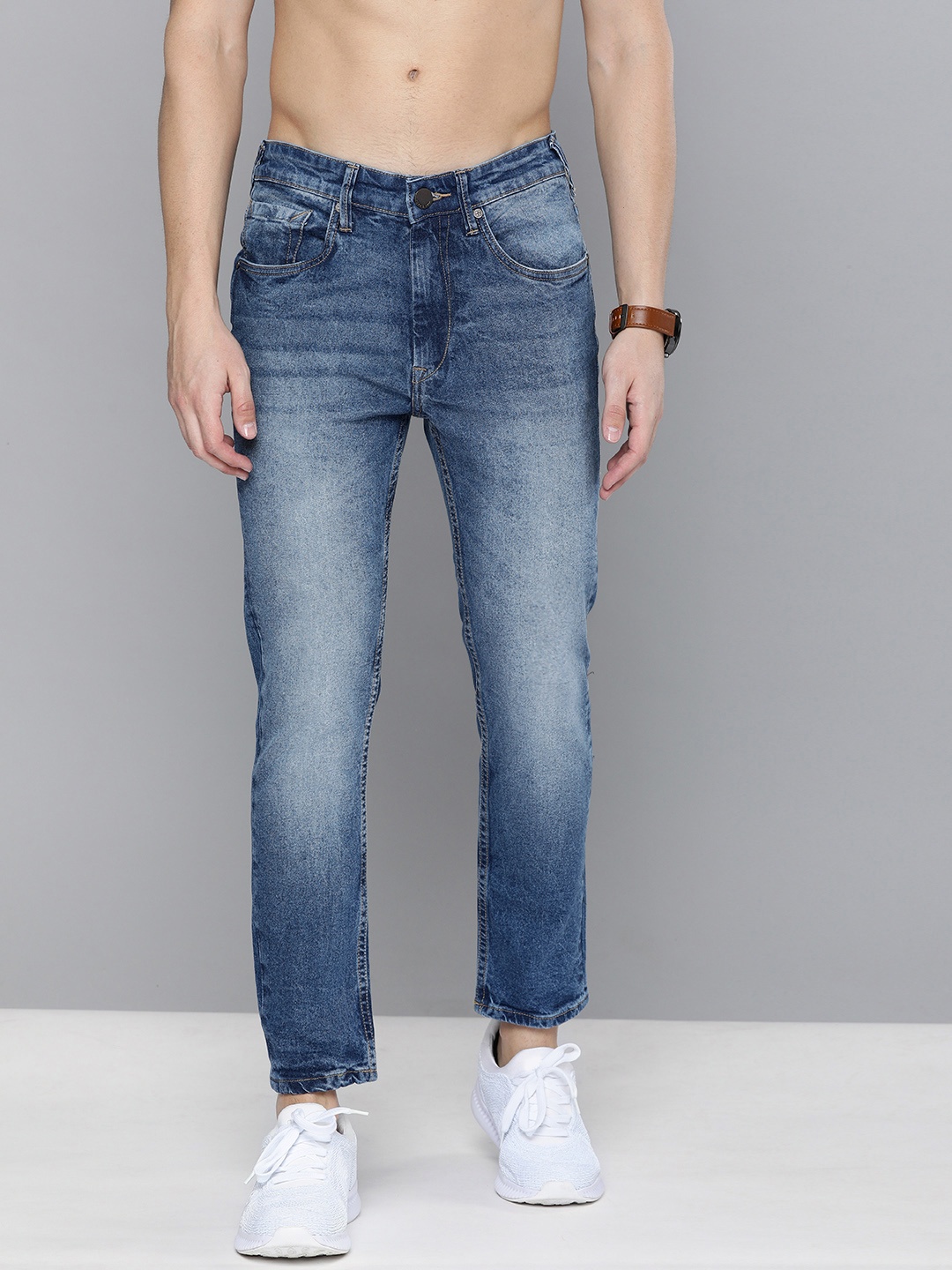 

HERE&NOW Men Blue Slim Fit Mid-Rise Clean Look Stretchable Ankle Jeans