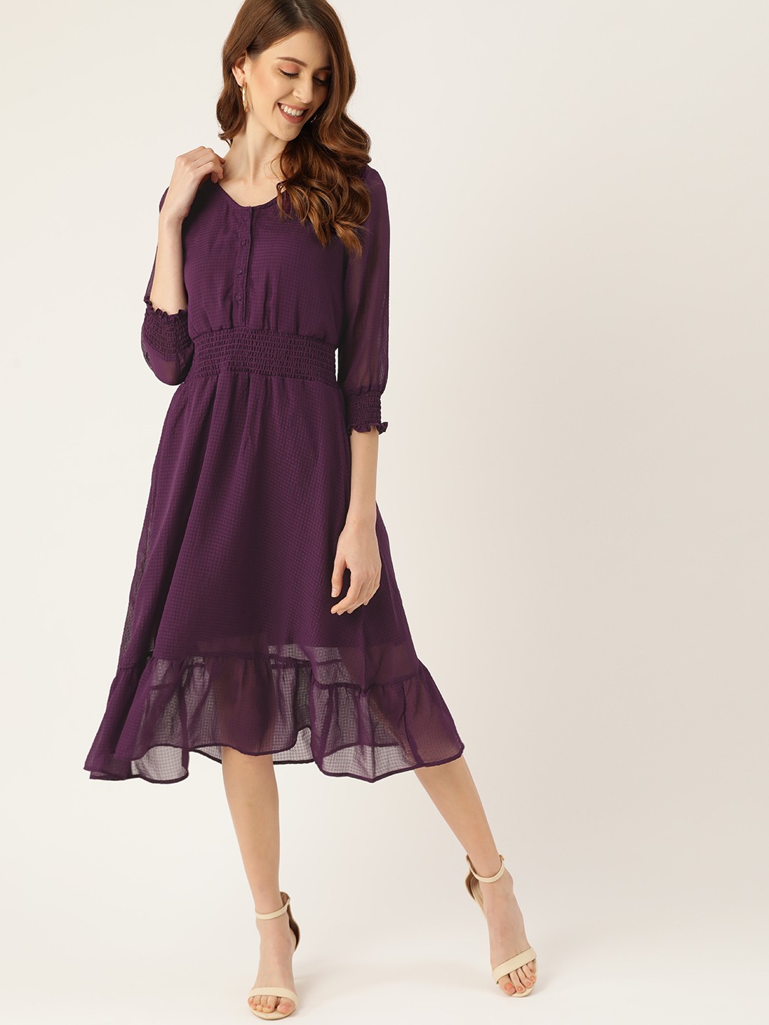 

DressBerry Women Purple Self-Checked A-Line Dress