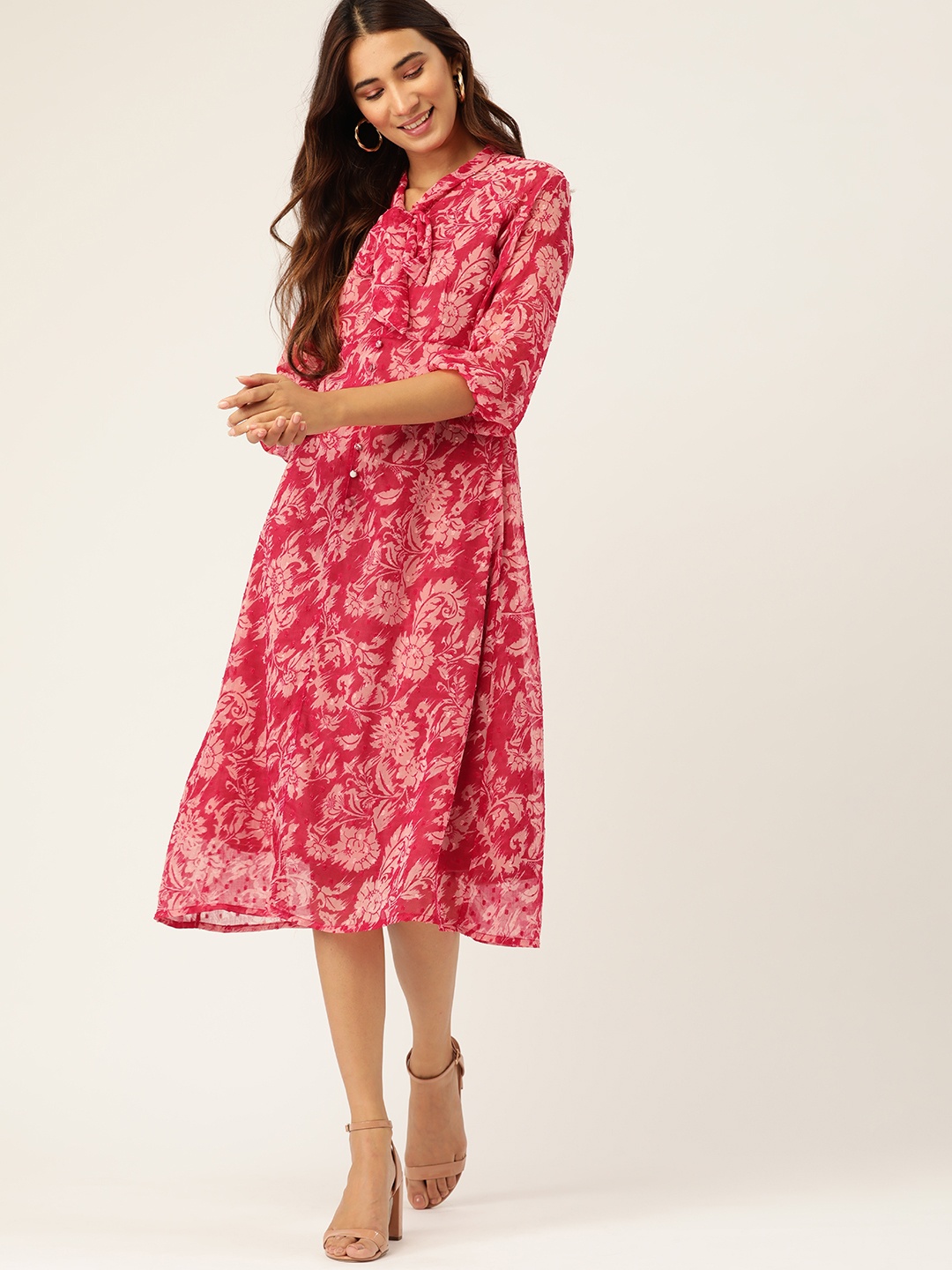 

DressBerry Pink Floral Print A-Line Dress