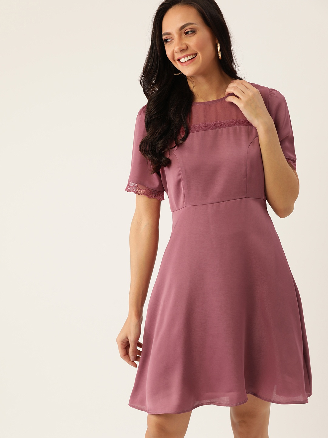 

DressBerry Women Mauve Solid A-Line Dress