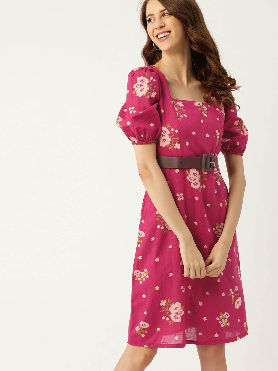 

DressBerry Magenta Floral Printed A-Line Dress