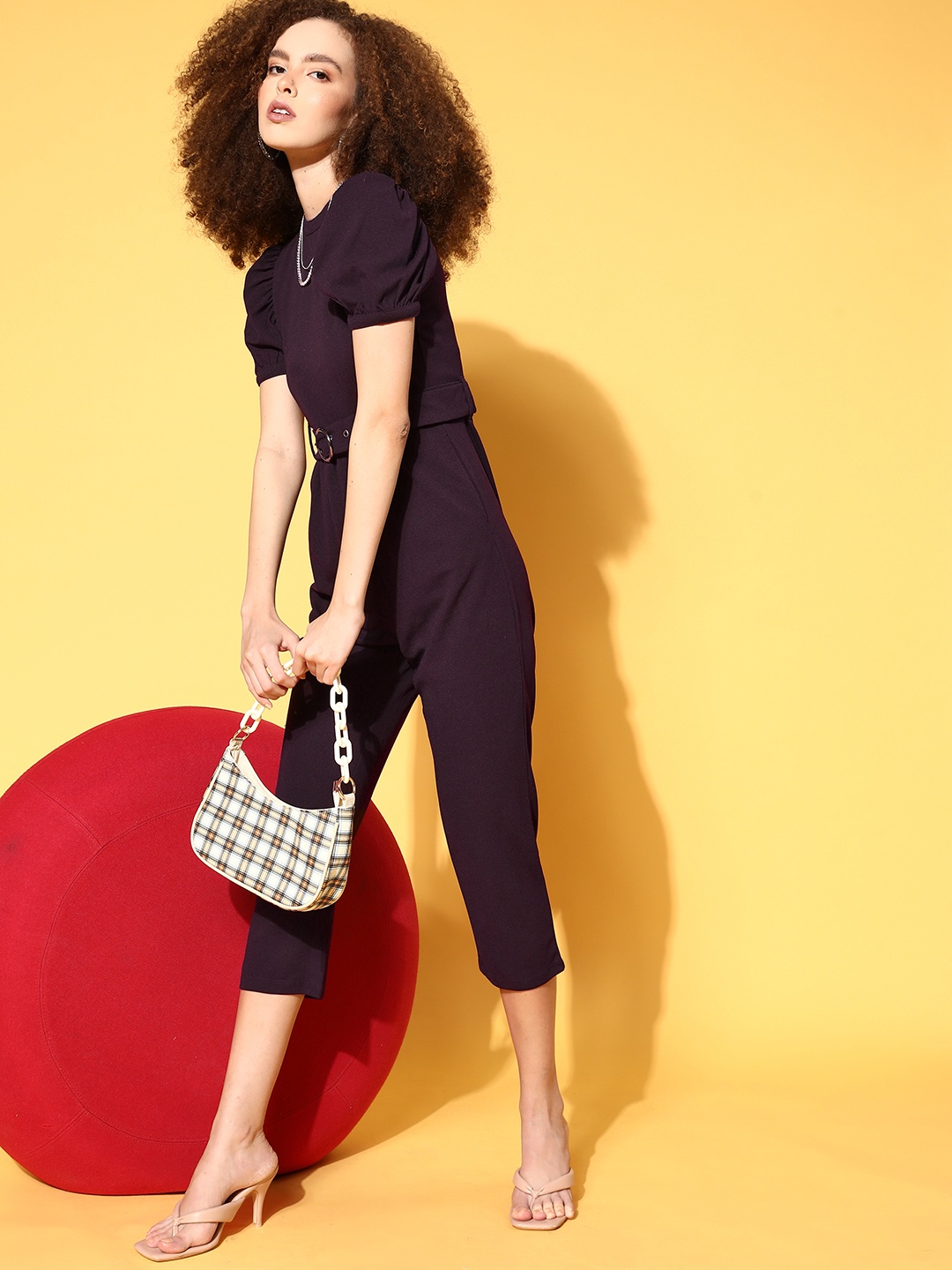 

DressBerry Burgundy Solid Basic Jumpsuit with Belt