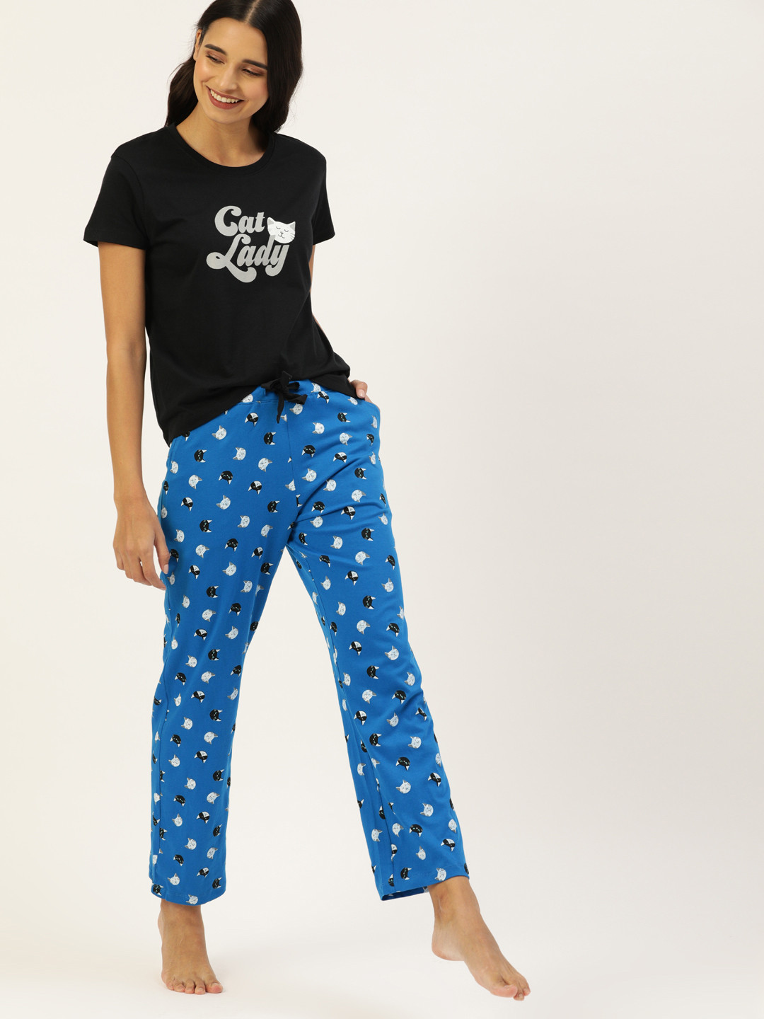 

DressBerry Women Black & Blue Printed Night suit